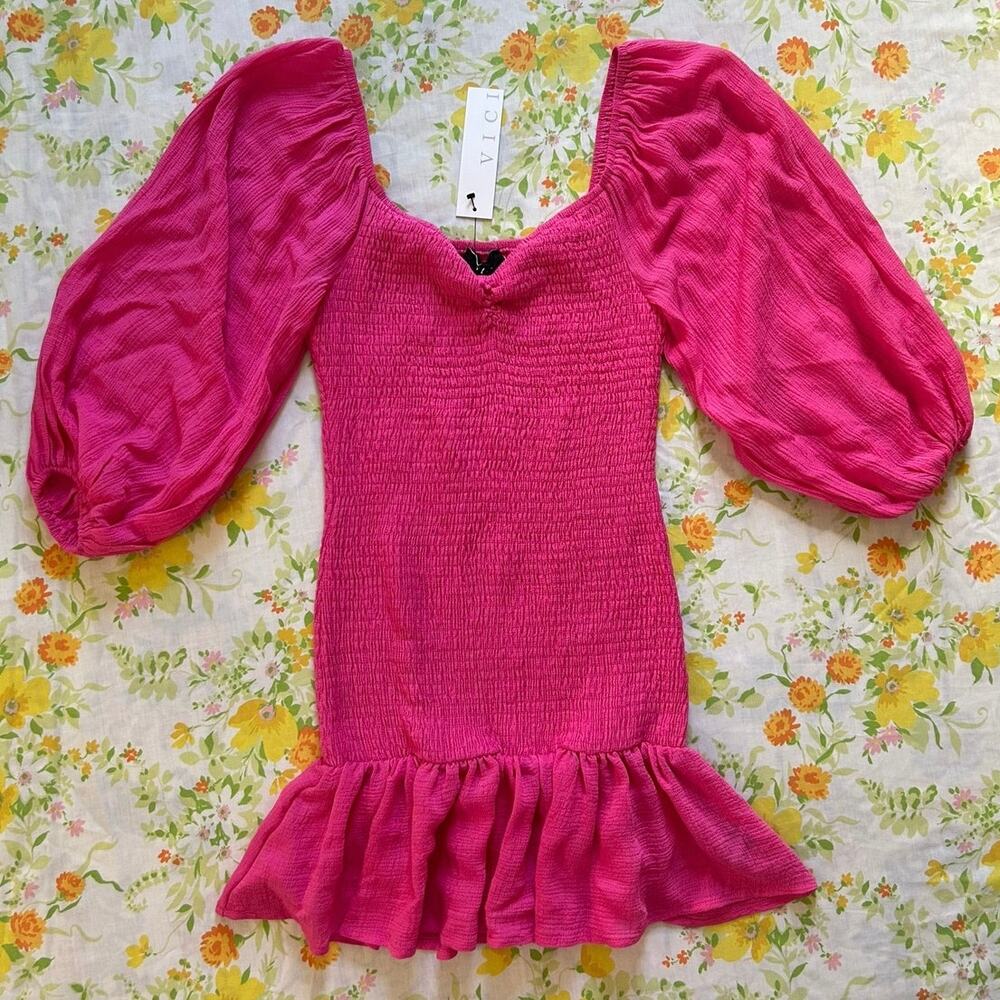 Smocked Vici fuchsia mini dress NWT
